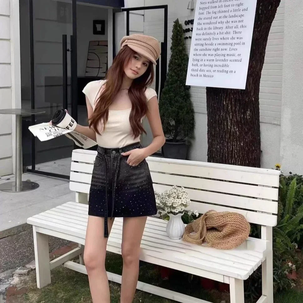 Female Jeans Skirts Sequin Gyaru Mini Y2k Vintage Summer 2025 Aesthetic Cheap Clothing Trend Casual Women's Denim Skirt Short - Image 4