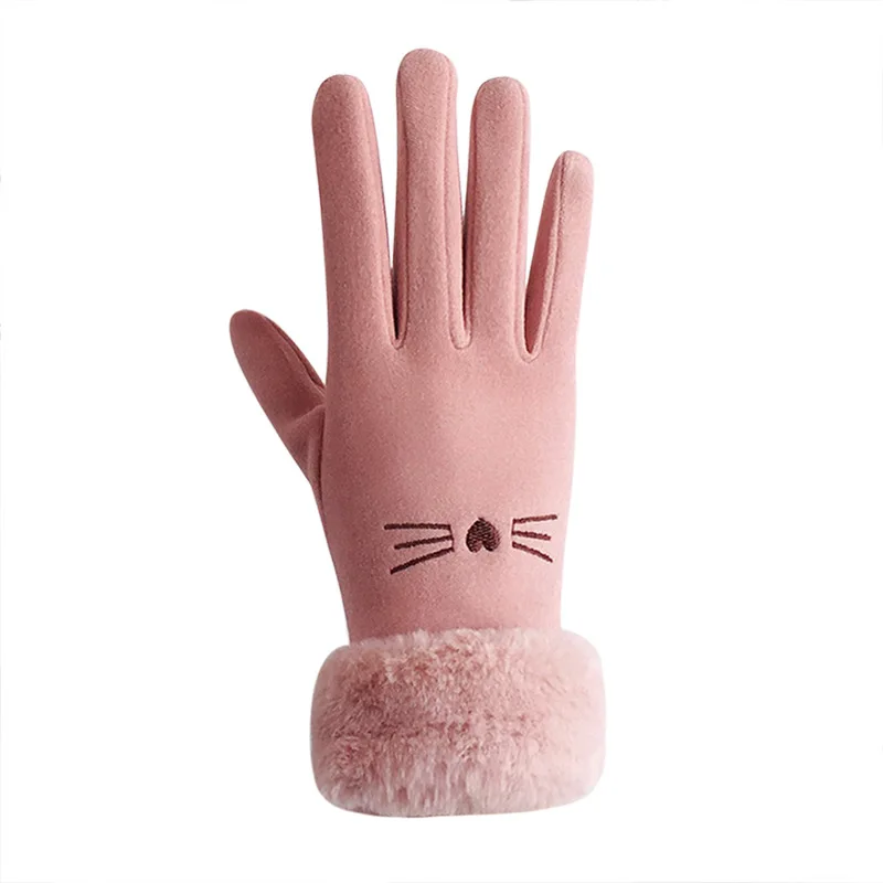 Winter Female Cashmere Warm Suede Leather Cycling Mittens Double Thick Velvet Plush Wrist Women Touch Screen Driving Gloves - Image 2