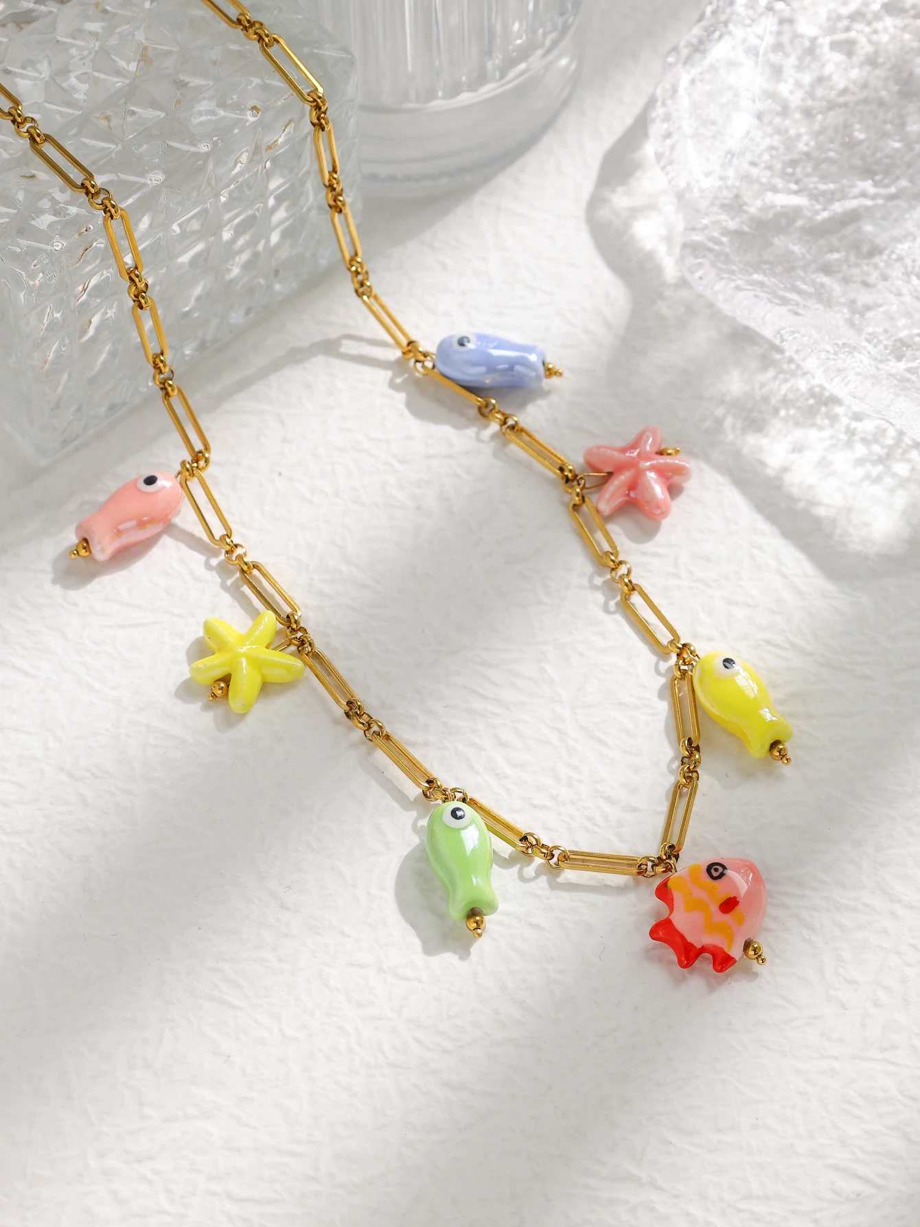 Fashion Stainless Steel Ceramic Starfish Fish Necklace for Women Girls Summer Beach Party Waterproof Popular Cute Jewelry - Image 5