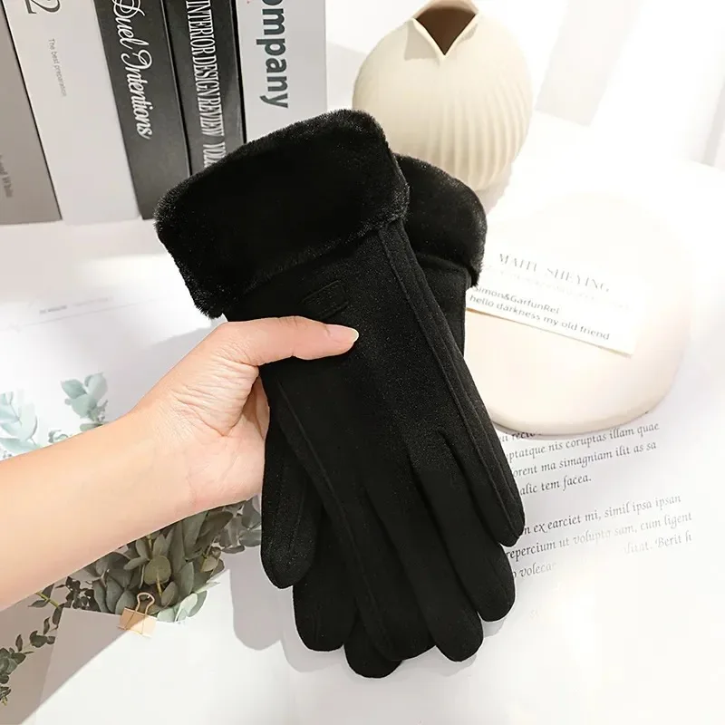 Women Winter Thick Plush Gloves Fashion Warm Suede Outdoor Guantes Lady Touchscreen Driving Gloves Sports Cycling Mittens - Image 9
