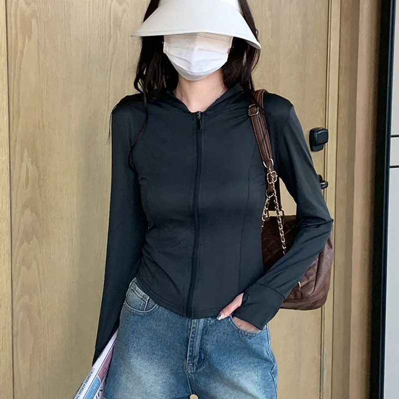Summer Cool Ice Silk Sun Protection Clothing Women Outdoor Sports Hoodies Uv Protective Coat Female slim Breathable Crop Tops - Image 9