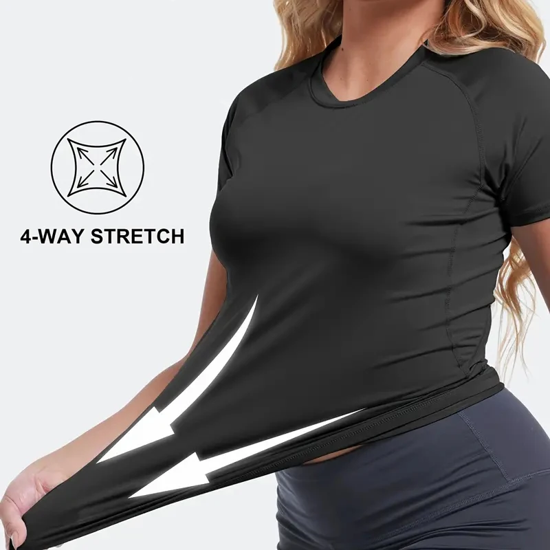 Women's Compression Shirt Short Sleeve Athletic Yoga Running T-Shirt Summer Gym Workout Quick Dry Stretchy Tees Tops Baselayer - Image 4