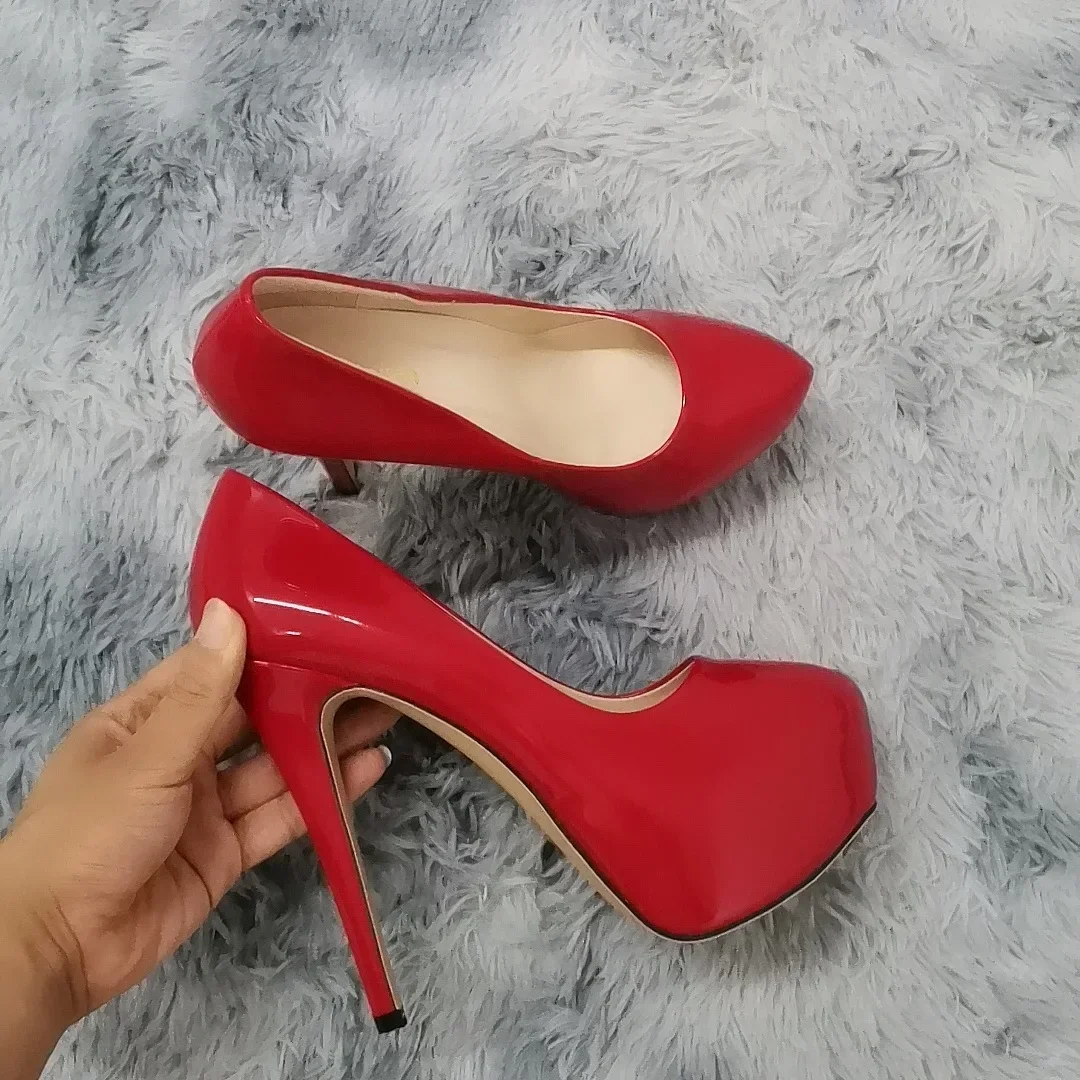 Women Sexy Pumps Stilettos 14cm Super High Heels Round Toes Platform Thin Heel NightClub Party Dress Red Wedding Shoes Big Size - Image 6