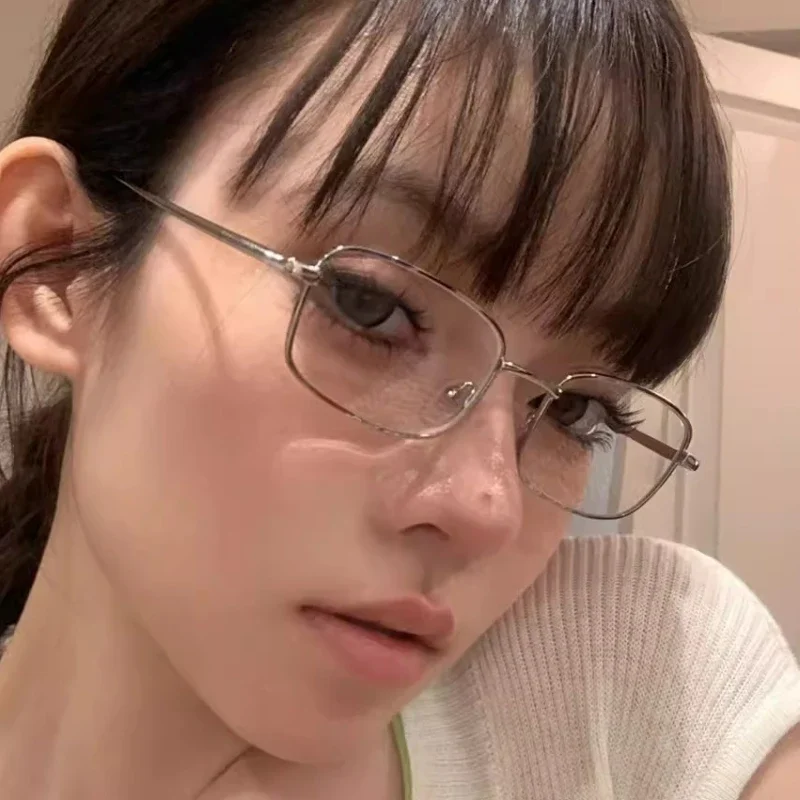 Y2K Harajuku Small Square Frame Glasses for Women Retro Silver Metal Eyeglasses Reading Spectacle Blue Light Blocking Eyewear - Image 4
