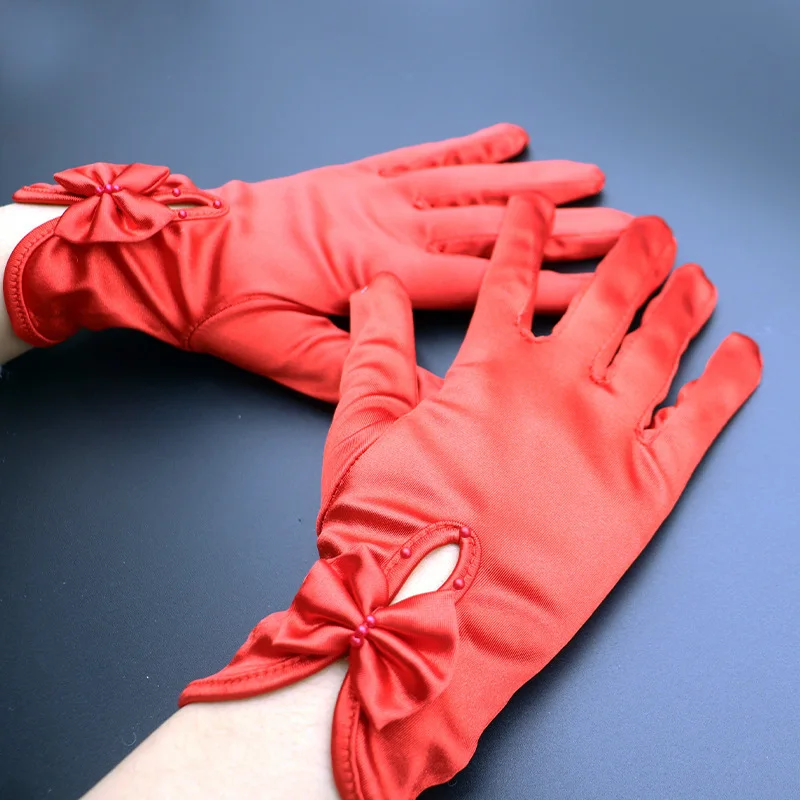 Fashion Women's Summer Gloves Sexy and Elegant Bow Short Satin Elastic Gloves Women's Sunscreen Gloves - Image 2