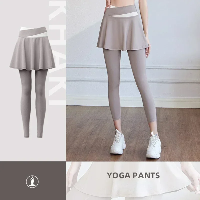 Women Yoga Tenis Skirts High Waist Fake Two Pieces Sports Leggings Fitness Gym Quick-Dry Skirt Athletic Running Legging - Image 6