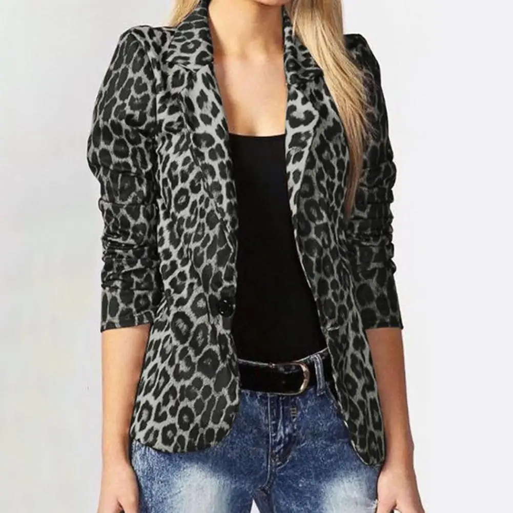 Women OL Fashion Ladies Office Suits Button Up Outwears Oversized 2024 Spring Summer Female Leopard Lapel Coats - Image 2