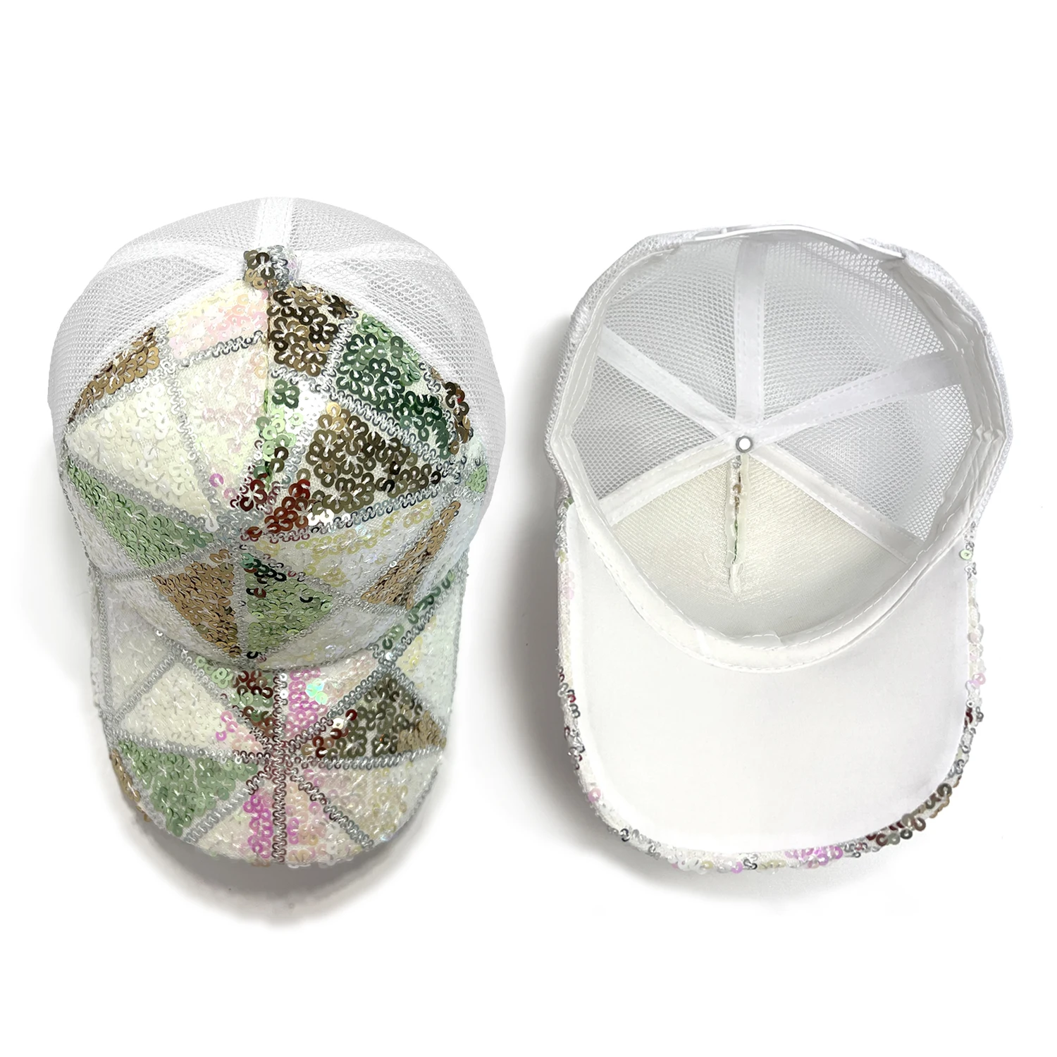 Summer Shiny Sequin Back Mesh Adjustable Cotton Baseball Cap Sun Hat - Image 4