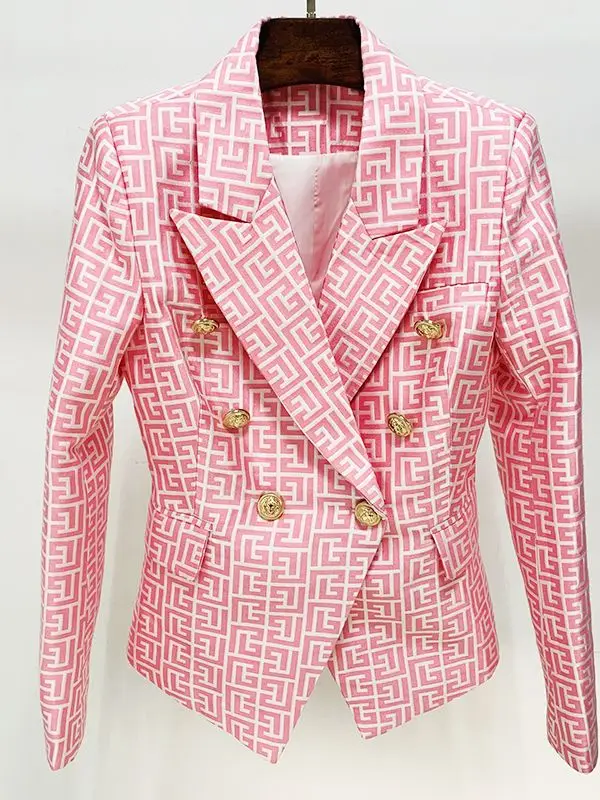 HIGH STREET Newest 2024 Designer Jacket Women's Double Breasted Lion Buttons Geometrical Jacquard Blazer - Image 8