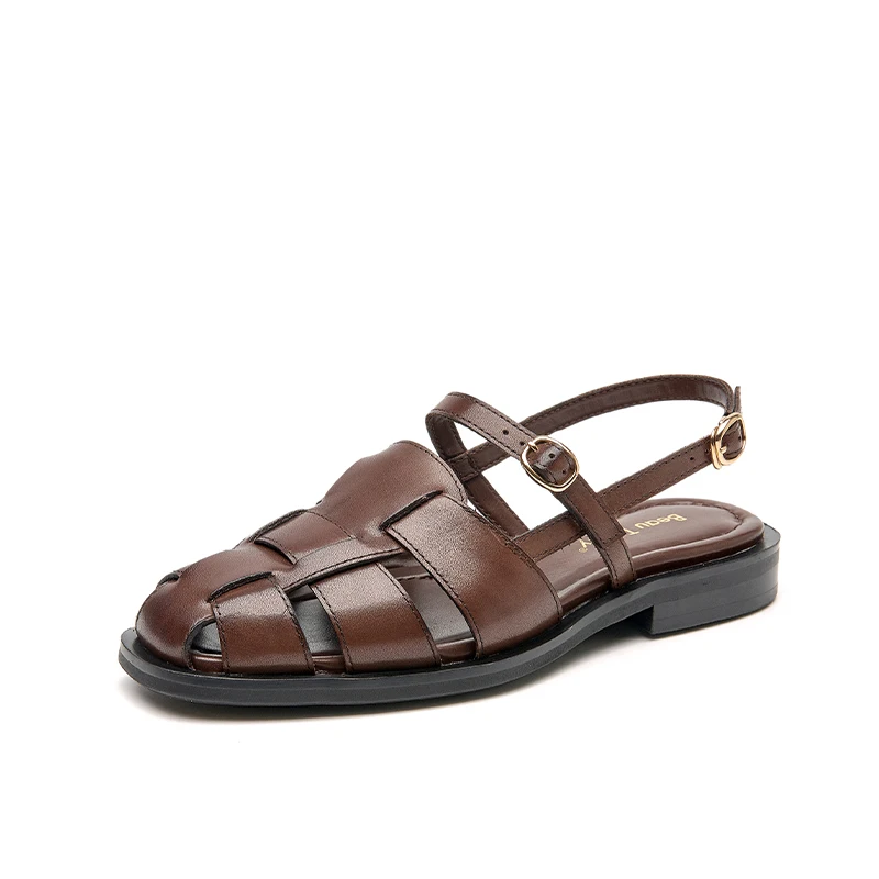 BEAUTODAY Gladiator Sandals Women Genuine Cow Leather Solid Cover Toe Buckle Metal Decoration Summer Ladies Flats Handmade 32406 - Image 7