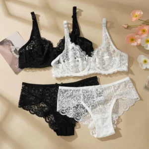 Sexy Lace Bra Panty Set for Women Hollow Non-padded Ultra-thin Underwire Push-up Bra Cup B/C  34-40 Size