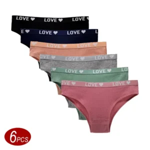 6Pcs "LOVE" Women Ribbed Cotton Underwear Panties Set Comfortable High-quality Female Panties Low-waist Briefs