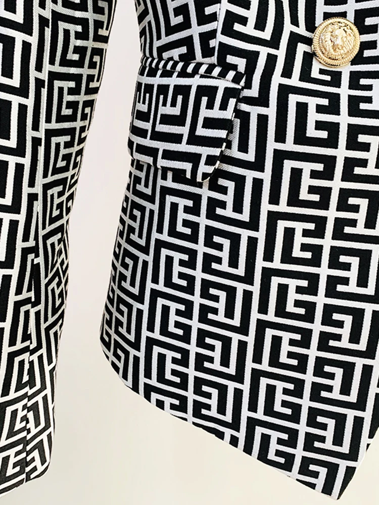 HIGH STREET Newest 2024 Designer Jacket Women's Double Breasted Lion Buttons Geometrical Jacquard Blazer - Image 5