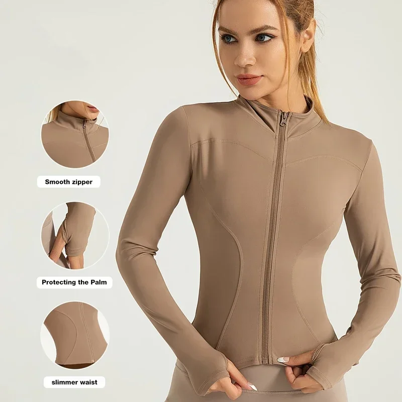 Seamless Sports Outerwear Yoga Coat Cropped Jacket for Gym Running High Waisted Moisture Wicking Workout Top with Coat Women - Image 2