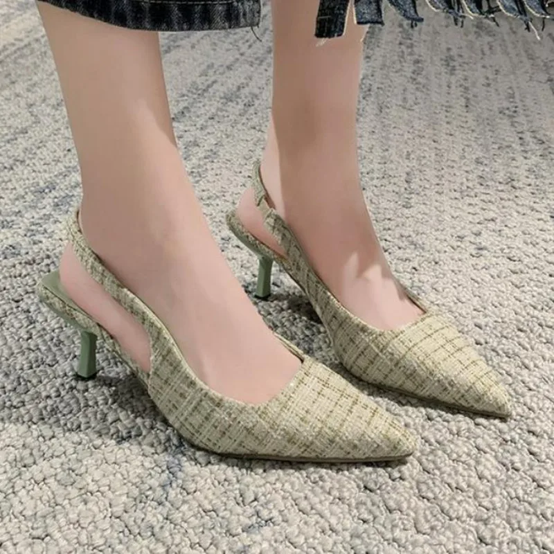 Brand Designer Slingbacks High Heels Pumps Women Pointed Blue Pointed Toe Party Shoes Summer Thin Heeled Sandals High Heel Shoes - Image 6