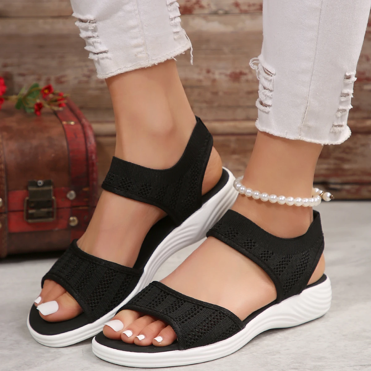 Women's Knit Elastic Cloth Wedge Sandals Slip on Lightweight Walking Sandals Plus Size Comfortable Summer Sports Sandalias Mujer - Image 5