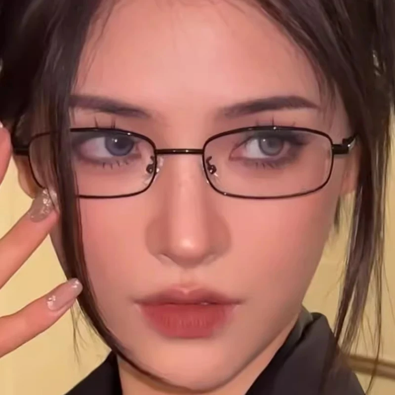 Y2K Harajuku Small Square Frame Glasses for Women Retro Silver Metal Eyeglasses Reading Spectacle Blue Light Blocking Eyewear