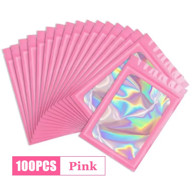100Pcs Holographic Ziplock Bags Plastic Laser Iridescent Zip Bags for Manicure Eyelash Display Earrings Ring Jewelry Storage Bag - Image 8