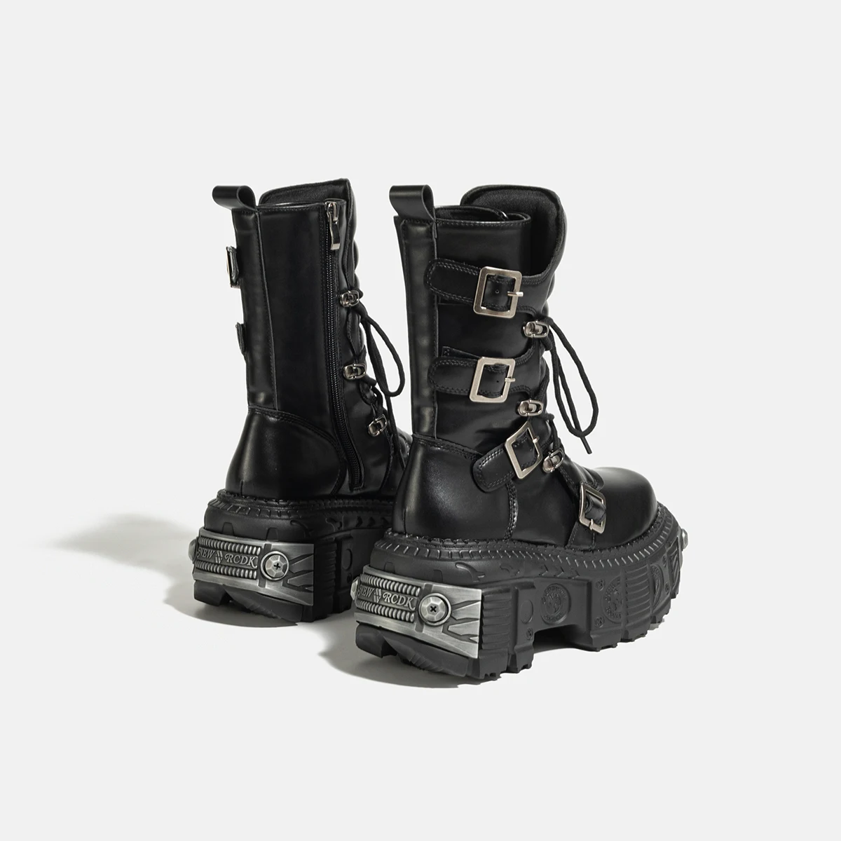 Metal Platform Middle Tube 2023 New Dark Punk Increased Lace-up Female Zipper Girl Motorcycle Boots Women - Image 6