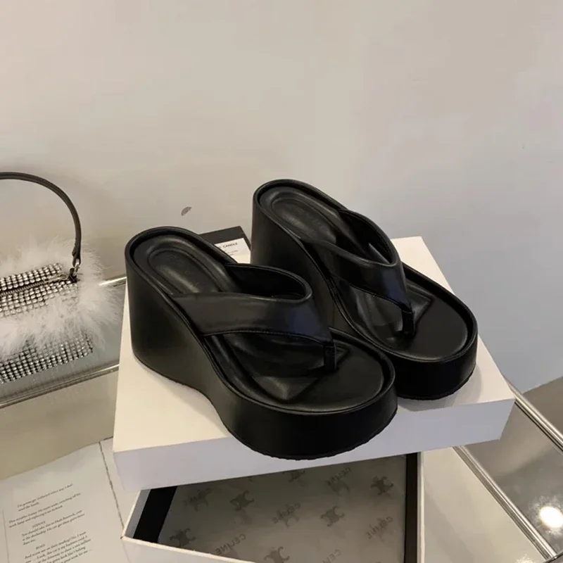 Design Summer Chunky Woman Slippers Fashion Platform Wedges High Heel Silvery Ladies Shoes Zapatillas De Mujer - Image 7
