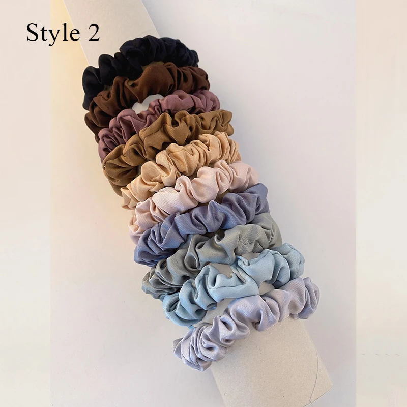 10-Piece Women's Pure Color Satin Large Scrunchie Daily Simple Rubber Hair Bands Set Skinny Ponytail Holder Hair Accessories - Image 2