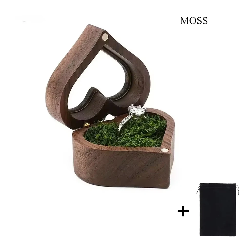 1PCS Free Engraving Custom Love Heart Shaped Walnut Wood Ring Box for Wedding Ceremony Jewelry Box Storage Proposal Wedding Gift - Image 20