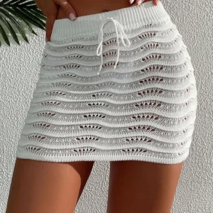 Beach Fashion Elegant Skirt Solid Color Hollow Bikini Blocked Knitted Short Skirt