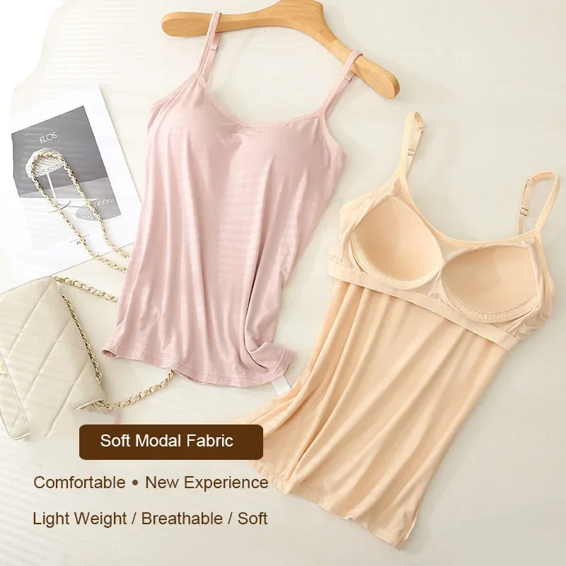 M-3XL For 35-85kg Modal Plus Size Camisole Tank Top With Fixed Cup Women's Chest Padded Outer Wear Bottoming Underwear Wear-Free - Image 3