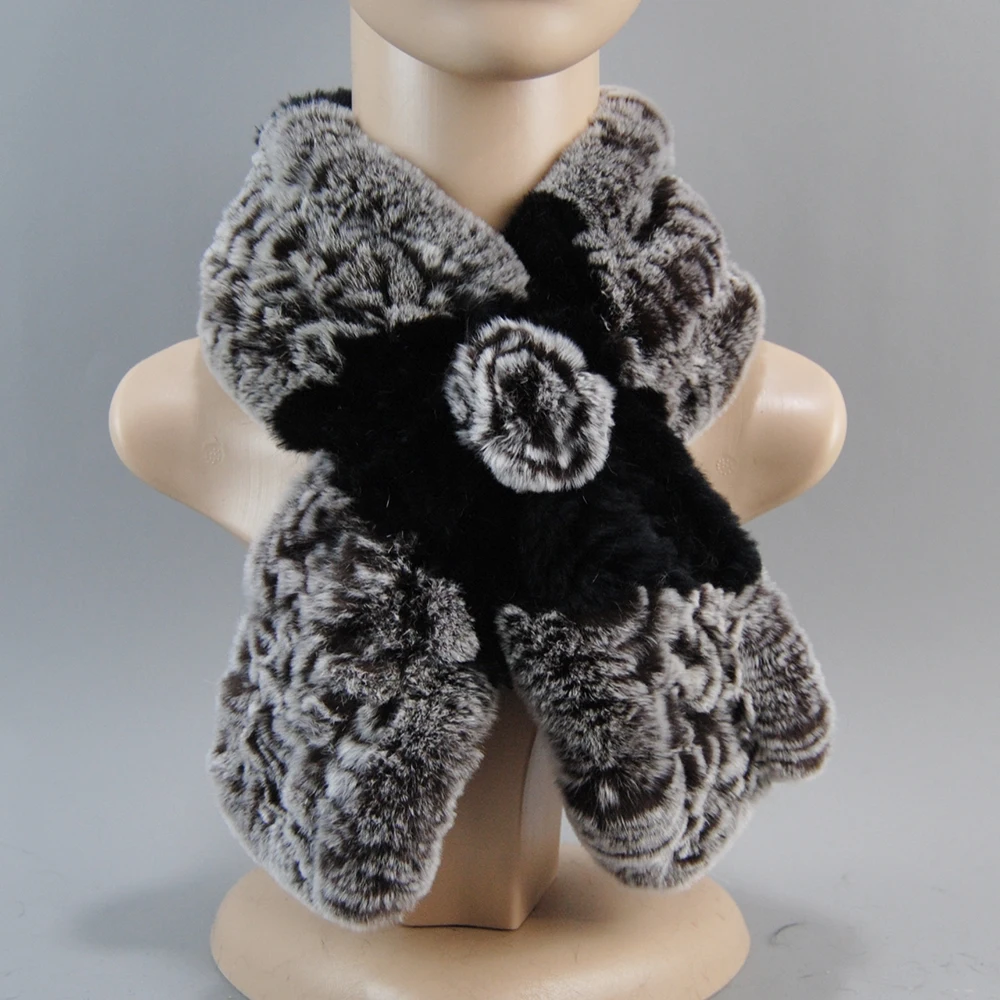 New Style Hand Knitted Real Natural Rex Rabbit Fur Scarf Women Winter Warm Rex Rabbit Fur Scarves Lady Soft Real Fur Neckerchief - Image 3