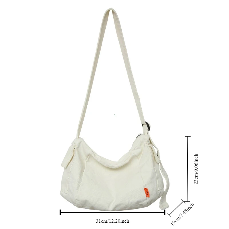 Female Canvas Fabric Hobo Soft Slouchy Shoulder Bag Y2K Student Leisure Medium Size School Book Laptop Pouch Messenger Side Bag - Image 8