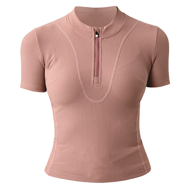 Aiithuug Women Slim Fit Gym Shirts Half Zip Workout Tops Quarter Zip Fitness Shirt Running Quicky Dry Short Sleeve Yoga Tops - Image 10
