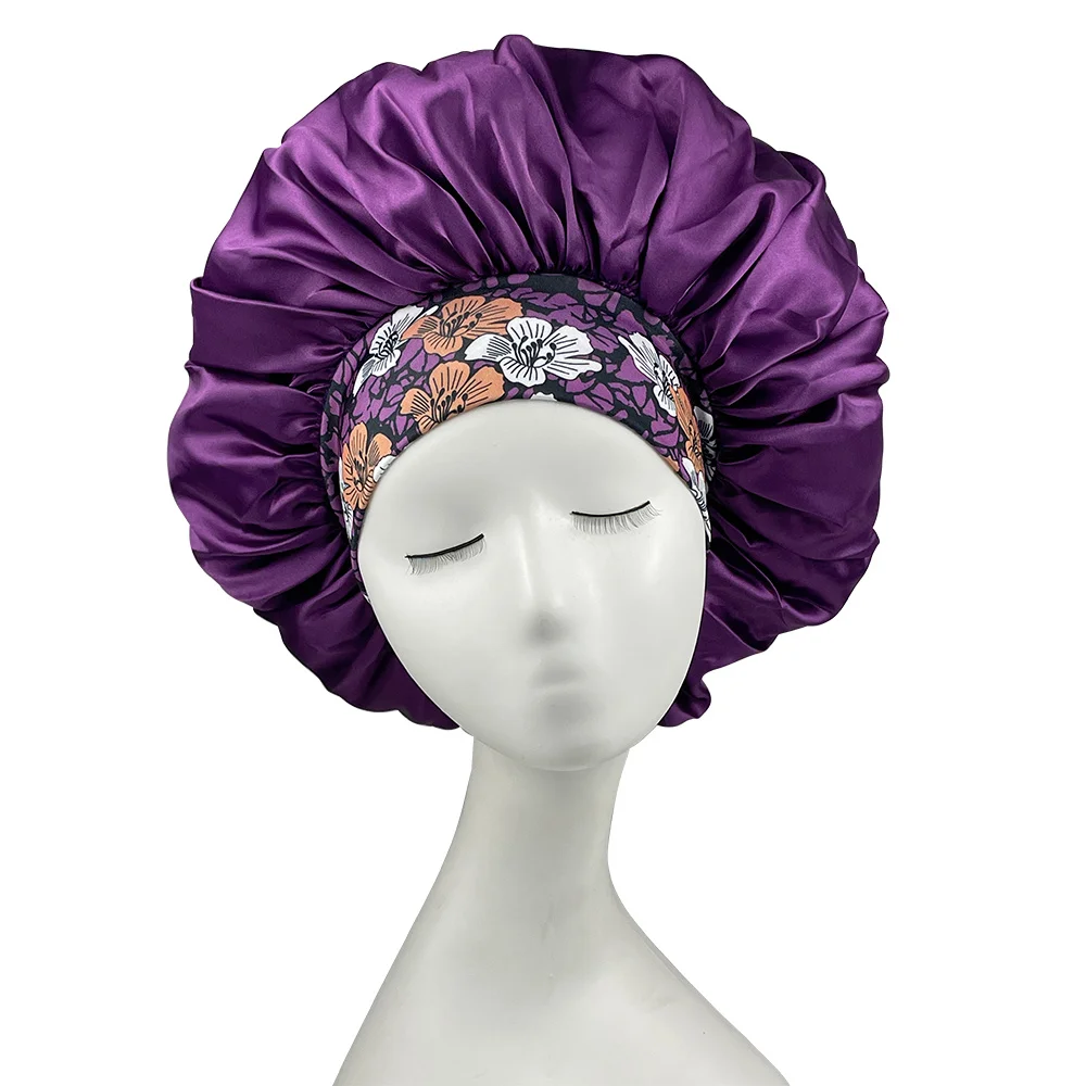 Women Satin Bonnet Floral Print Spandex Wide Stretchy Band Bonnet Satin Cheveux Nuit Silk Sleeping Night Cap Bonnets for Women - Image 6