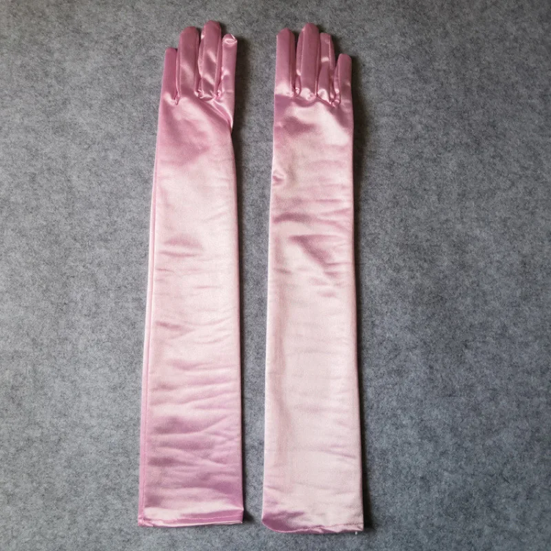 Women Long Solid Satin Soft Multicolor Ceremonial Gloves Drive Ride Dance Performance Sunscreen Cosplay Elasticity - Image 13