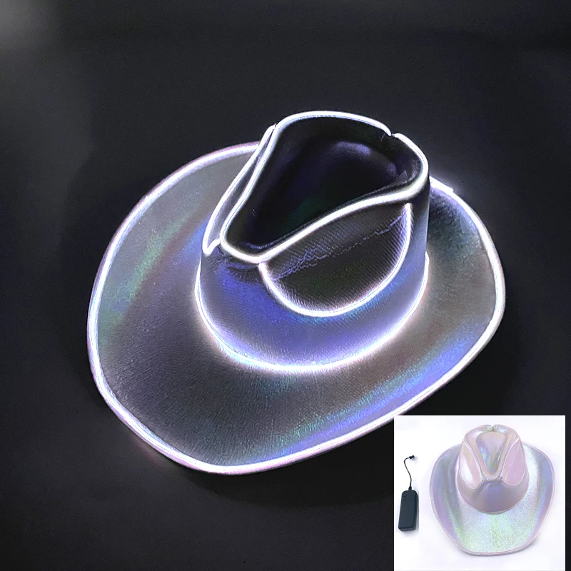 New Arrival Pearlescent Cowboy Hat Dance Costume Decorate Glowing Cowgirl Cap Glowing For Neon NightClub - Image 32