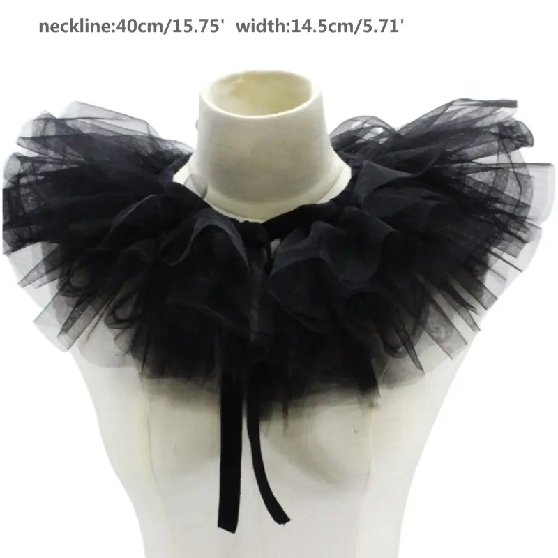 Women Victorian Ruffled Mesh Fake Collar Shawl Retro Layered Tulle Detachable Neck Ruff Decorative Clown Cosplay Choker - Image 7