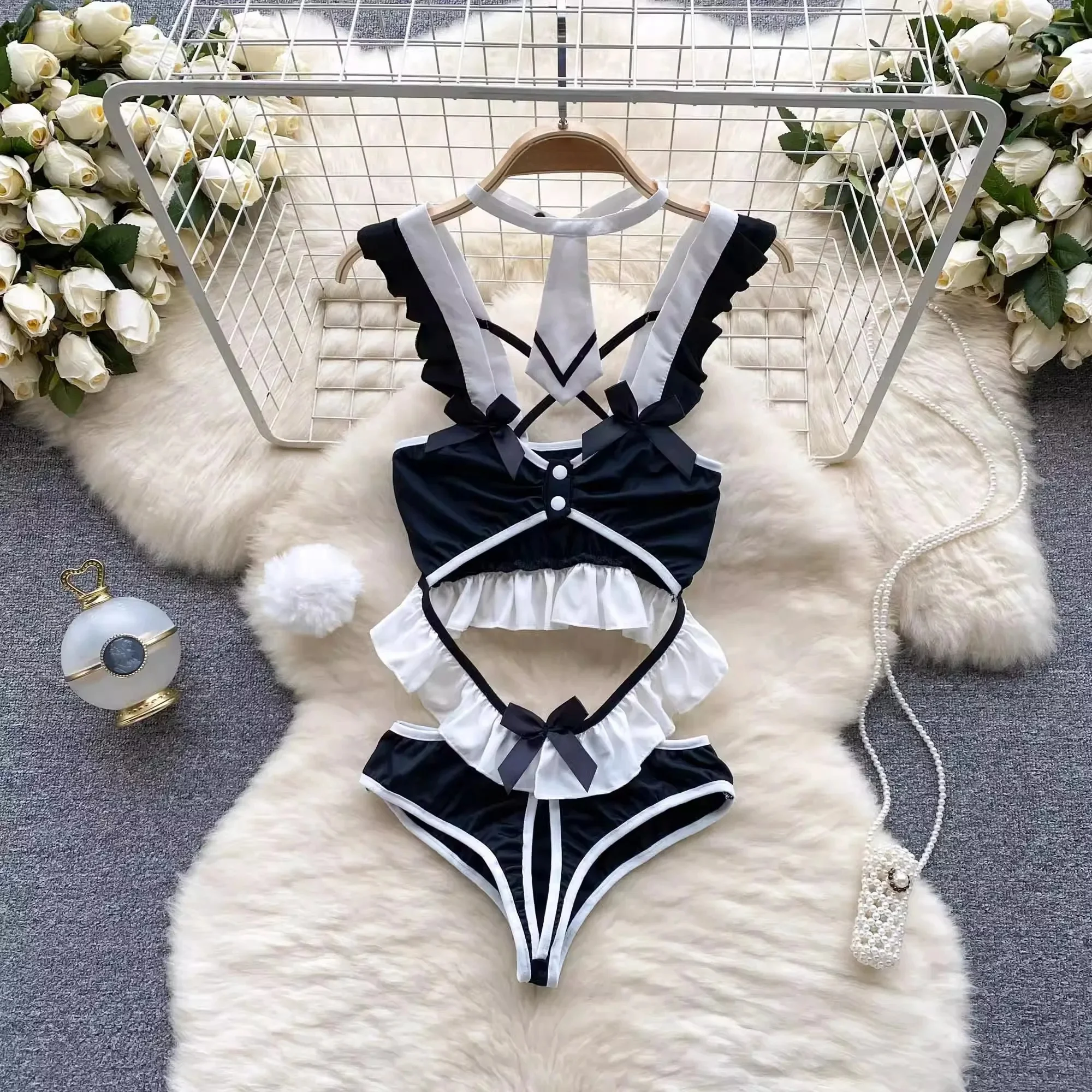 Women' Sexy Lace Camisole Slim Solid Color Sleeveless Bodysuit Erotic Lingerie V-Neck Ultra-Thin Pajamas Hollow Sheer Playsuit - Image 37