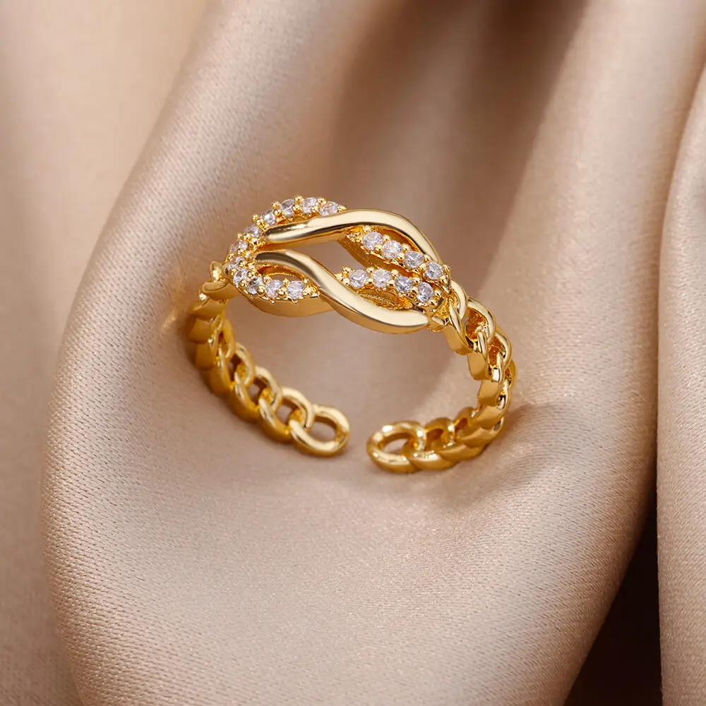 Luxury Zircon Geometric Rings For Women Stainless Steel Gold Color Open Ring Trendy Wedding Party Aesthetic Jewerly Gift Femme - Image 10