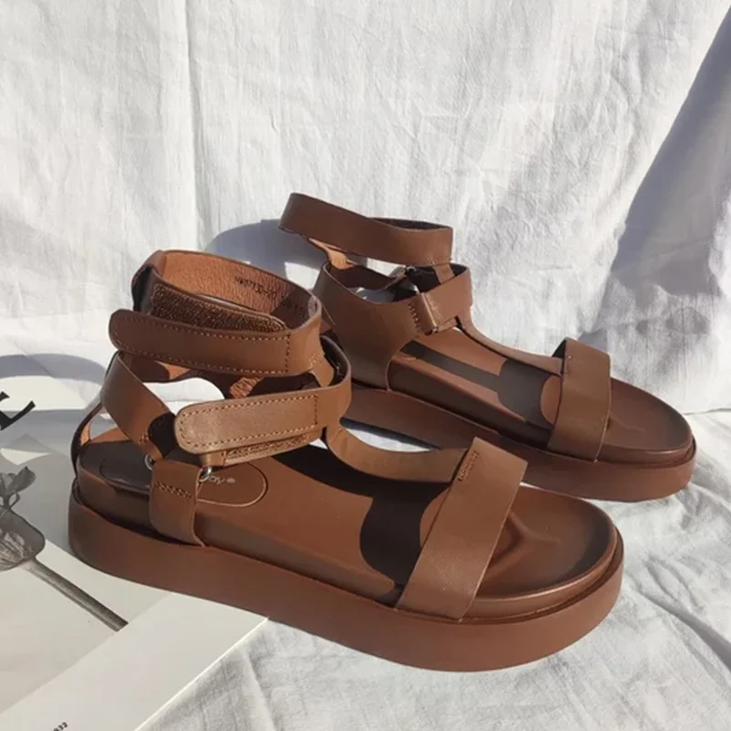 BeauToday Gladiator Sandals Women Genuine Calfskin Leather Open Toe T-Strap Thick Sole Summer Ladies Shoes Handmade 07130S - Image 2