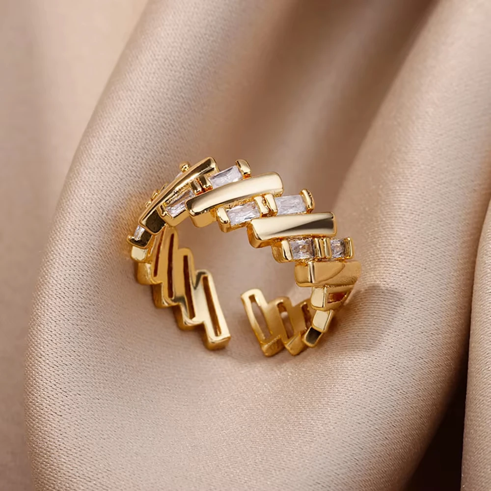 Luxury Zircon Geometric Rings For Women Stainless Steel Gold Color Open Ring Trendy Wedding Party Aesthetic Jewerly Gift Femme - Image 12