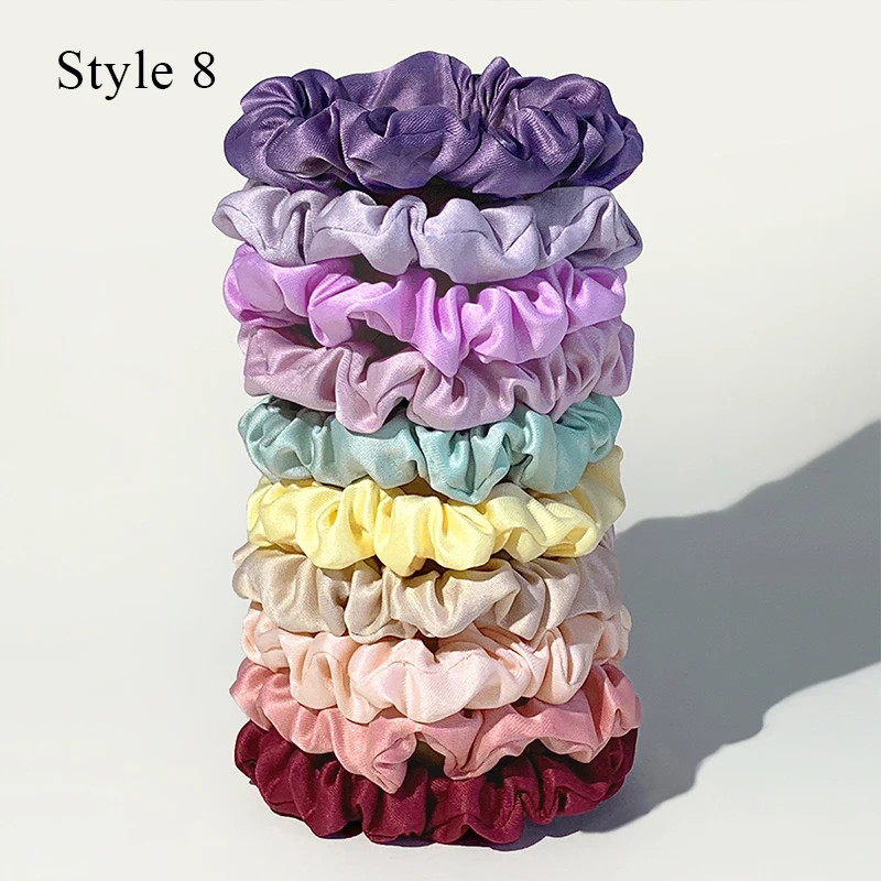 10-Piece Women's Pure Color Satin Large Scrunchie Daily Simple Rubber Hair Bands Set Skinny Ponytail Holder Hair Accessories - Image 7