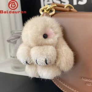 Luxury Big Mink Fur Bunny Fur Pendant Bag Jewelry Key Chain Plush Pendant Trumpet Cute Cute Rabbit Children Animal Cartoon Doll