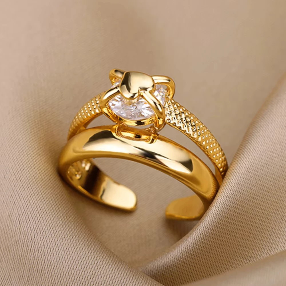 Luxury Zircon Geometric Rings For Women Stainless Steel Gold Color Open Ring Trendy Wedding Party Aesthetic Jewerly Gift Femme - Image 8