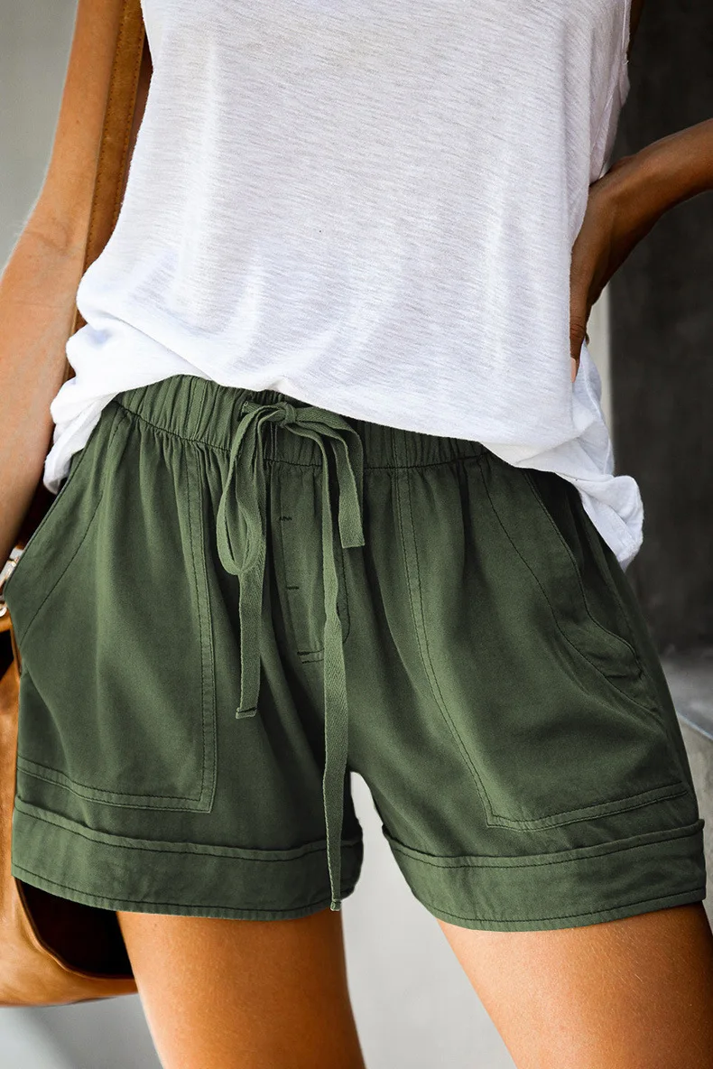 Casual Shorts for Women's 2023 Summer New European and American High Waisted Lace Up Loose Twill Wide Leg Pants - Image 6