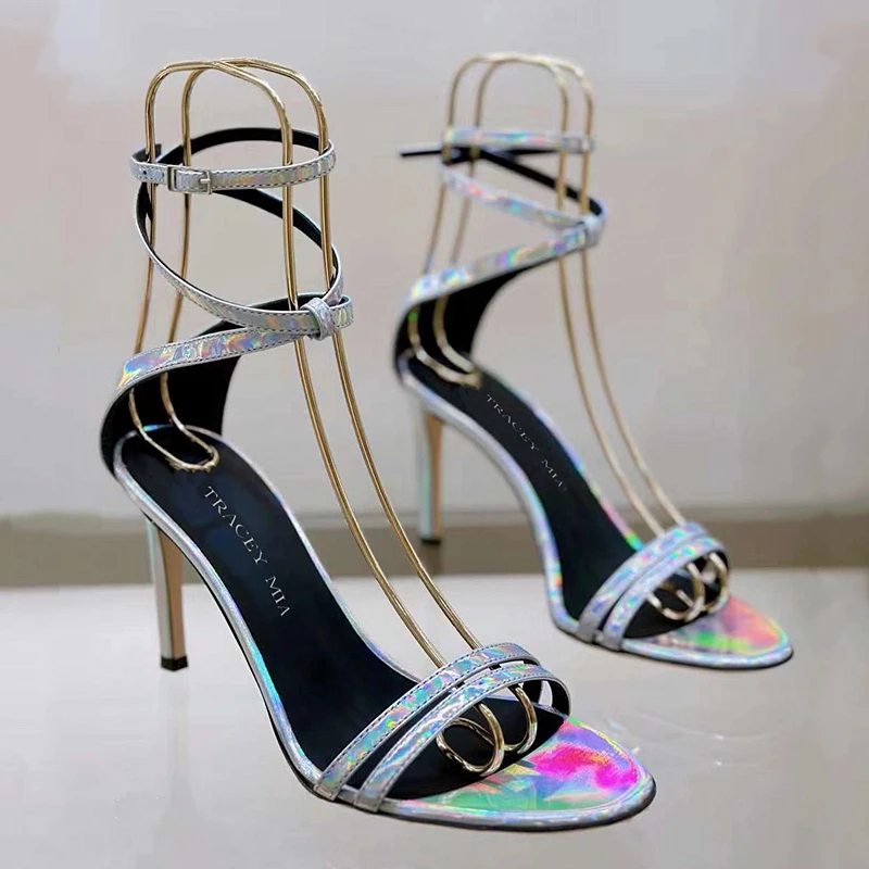 2025 New Summer Black High Heels Women's Thin Heels Cross Strap One Line Buckle Open Toe Versatile Sandals for Wome