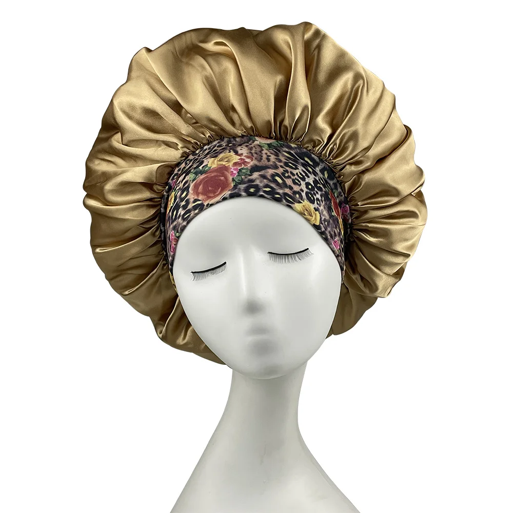 Women Satin Bonnet Floral Print Spandex Wide Stretchy Band Bonnet Satin Cheveux Nuit Silk Sleeping Night Cap Bonnets for Women - Image 7