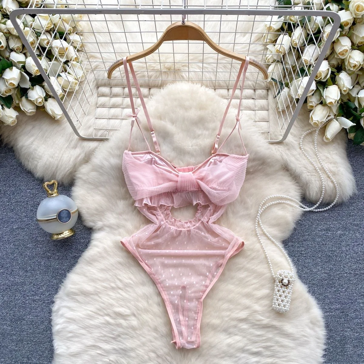 Women' Sexy Lace Camisole Slim Solid Color Sleeveless Bodysuit Erotic Lingerie V-Neck Ultra-Thin Pajamas Hollow Sheer Playsuit - Image 13