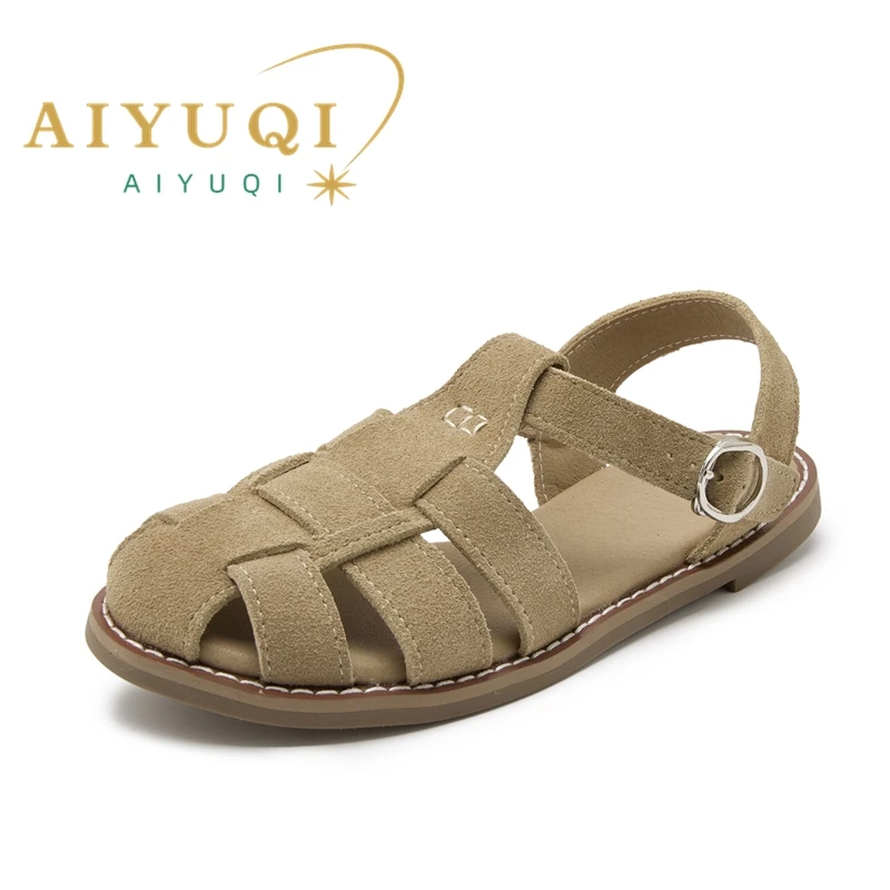 AIYUQI Flat-soled Retro Genuine Leather Hollow Baotou Sandals Women's 2025 New Hollow Pig Cage Women's Sandals - Image 5