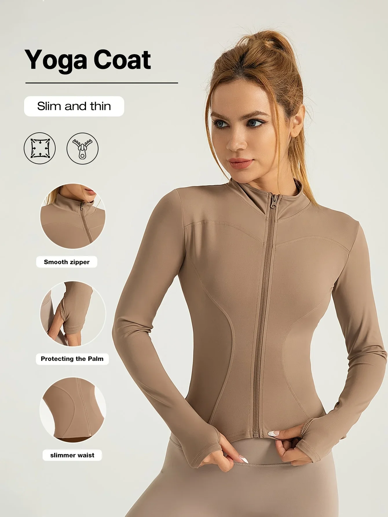 Seamless Sports Outerwear Yoga Coat Cropped Jacket for Gym Running High Waisted Moisture Wicking Workout Top with Coat Women - Image 13