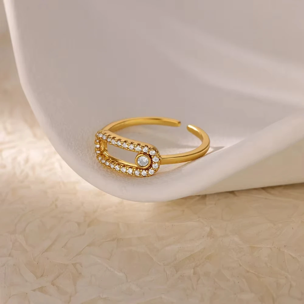 Luxury Zircon Geometric Rings For Women Stainless Steel Gold Color Open Ring Trendy Wedding Party Aesthetic Jewerly Gift Femme - Image 5