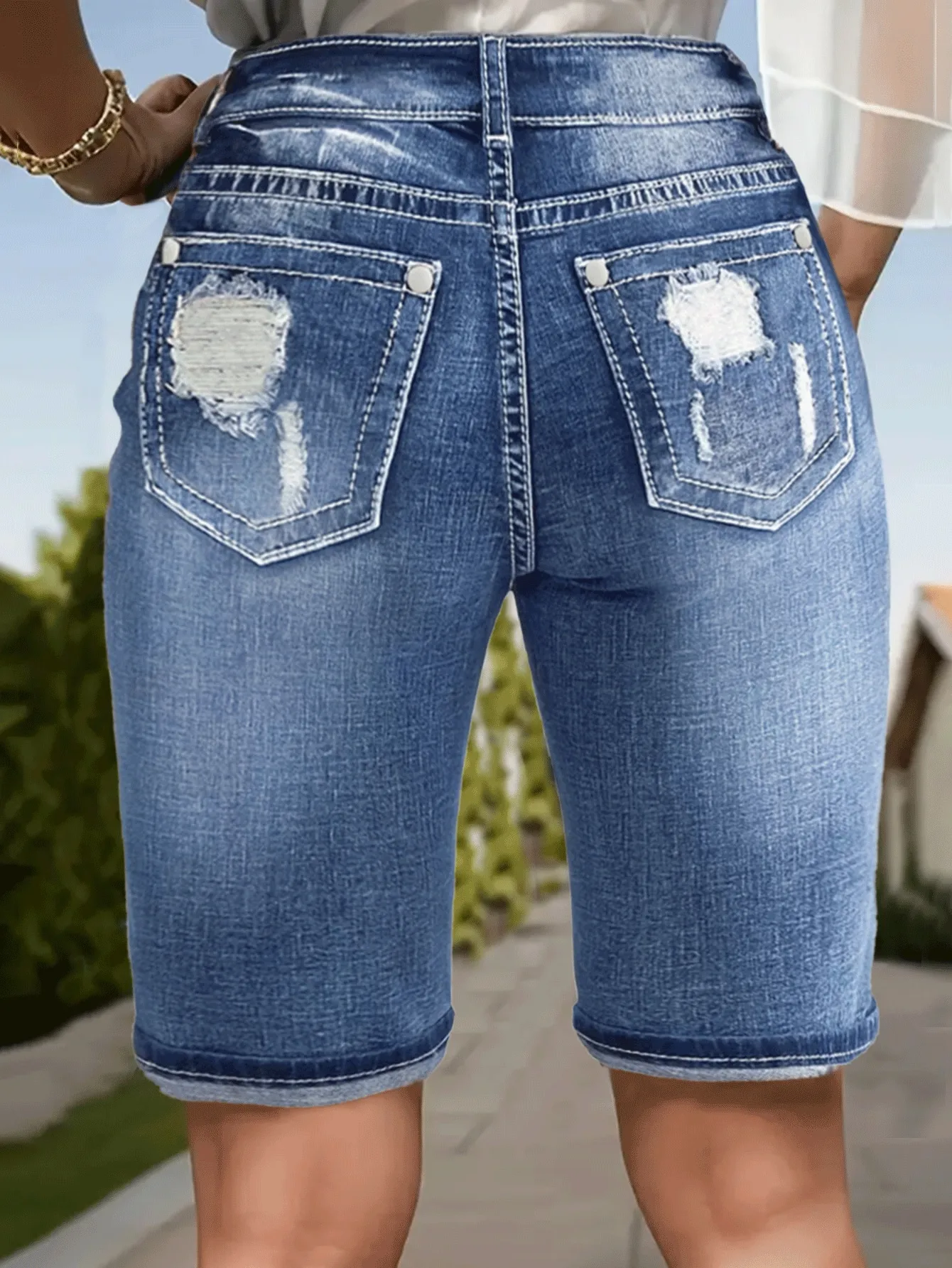 Fashionable Distressed Denim Shorts for Women 40+ | New Arrival High Cost-Performance Jeans - Image 2